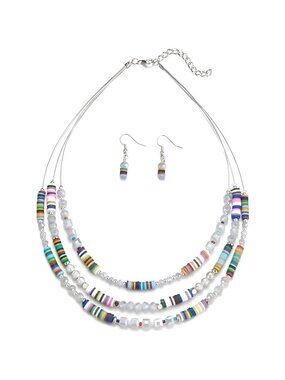 Layered Clay Bead Necklaces for Women Boho Beaded Statement Necklace Costume